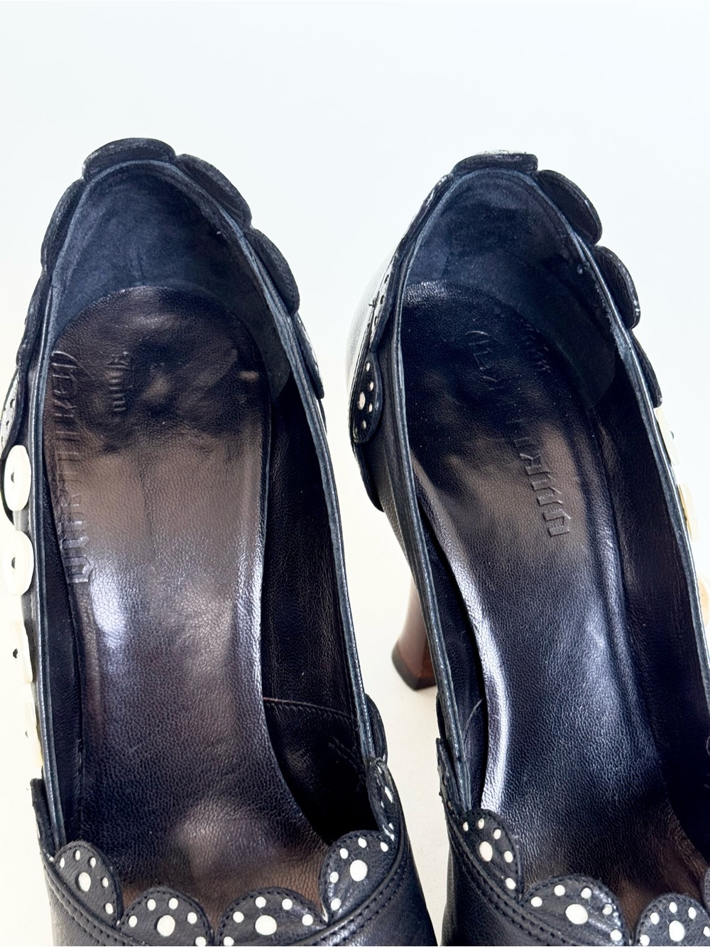Vintage John Galliano Black Leather Scalloped Heels with Button Accents - Italy - Picture 9 of 11